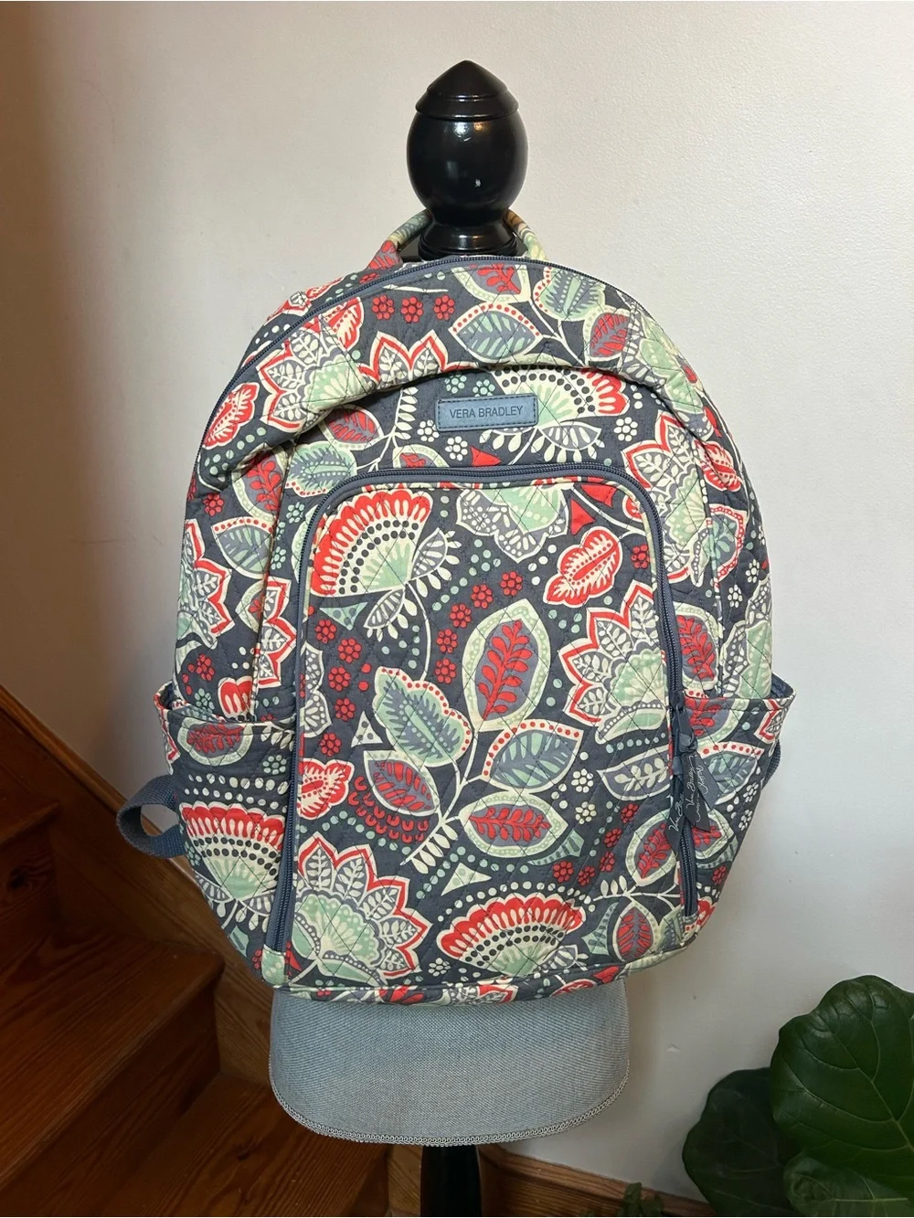 Retired Vera Bradley Nomadic Floral Quilted Large Backpack School red gray